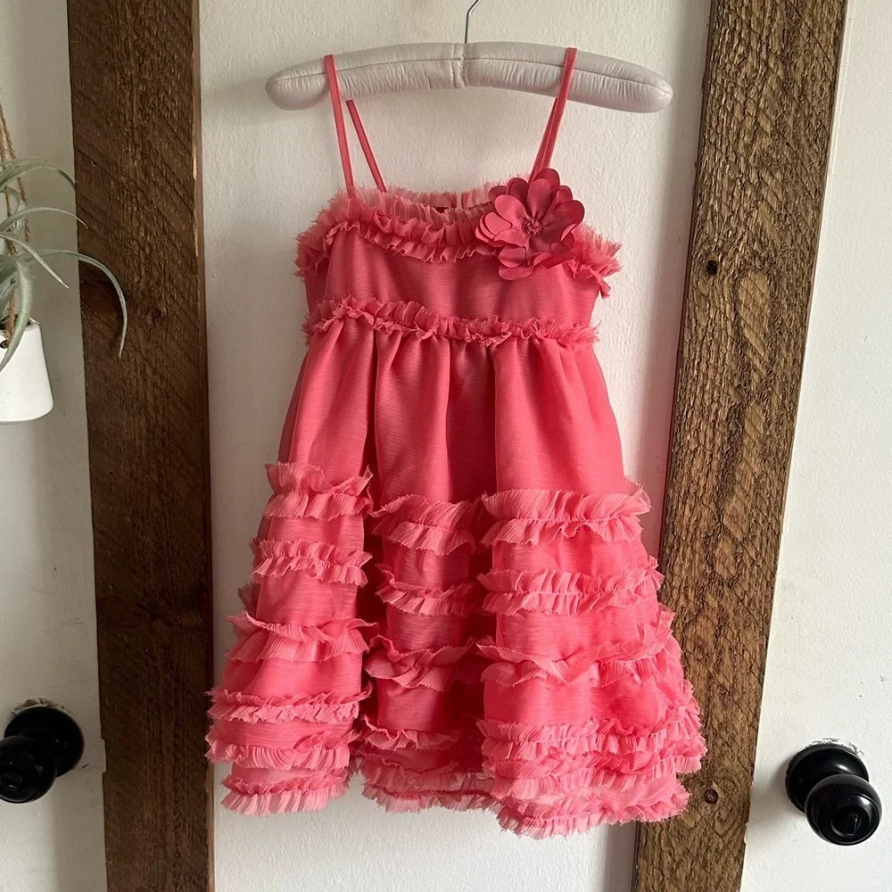 Like new Baby Gap 18-24 Months Girl Pink Passion Tulle Tier Ruffle Dress